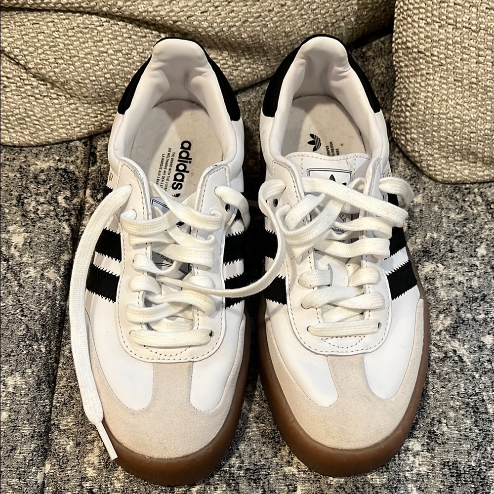 Adidas White and Black Sneakers with Gum Sole